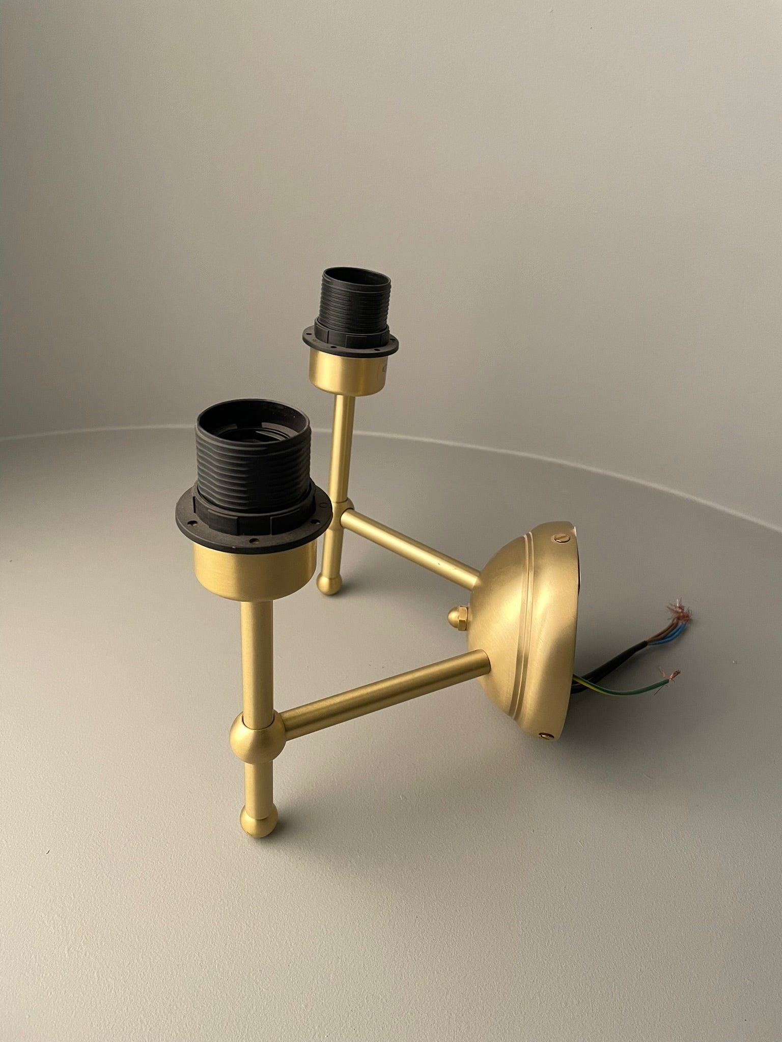Bursa Modern Brass Double Wall Light with Fabric Shades - Subtle Wear