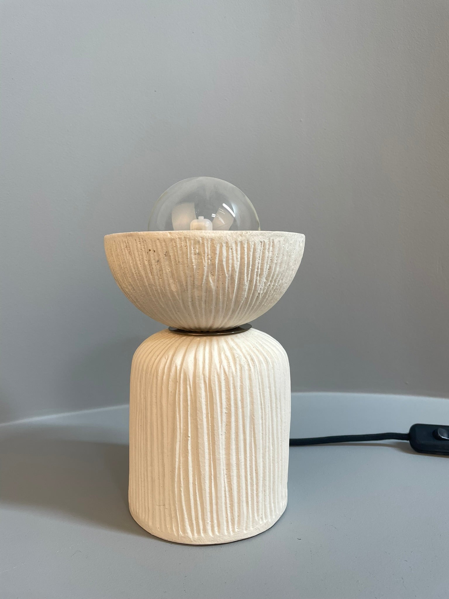 Prali Ceramic Table Lamp with Glass Globe, Matte White Striped 25cm IP20- Subtle Wear