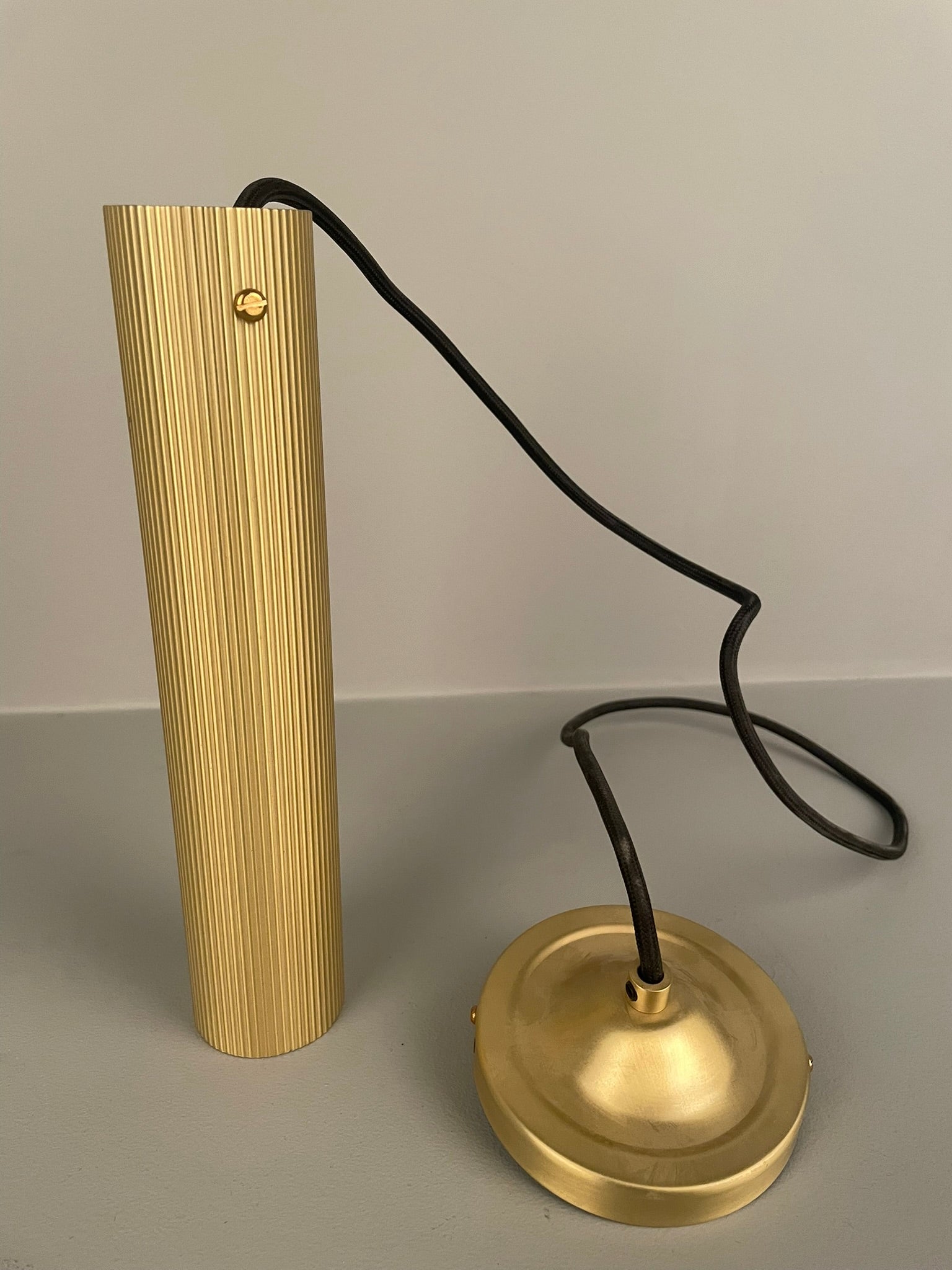 Royce Slender Reeded Brass Pendant Light 25cm IP20 - Subtle Wear
