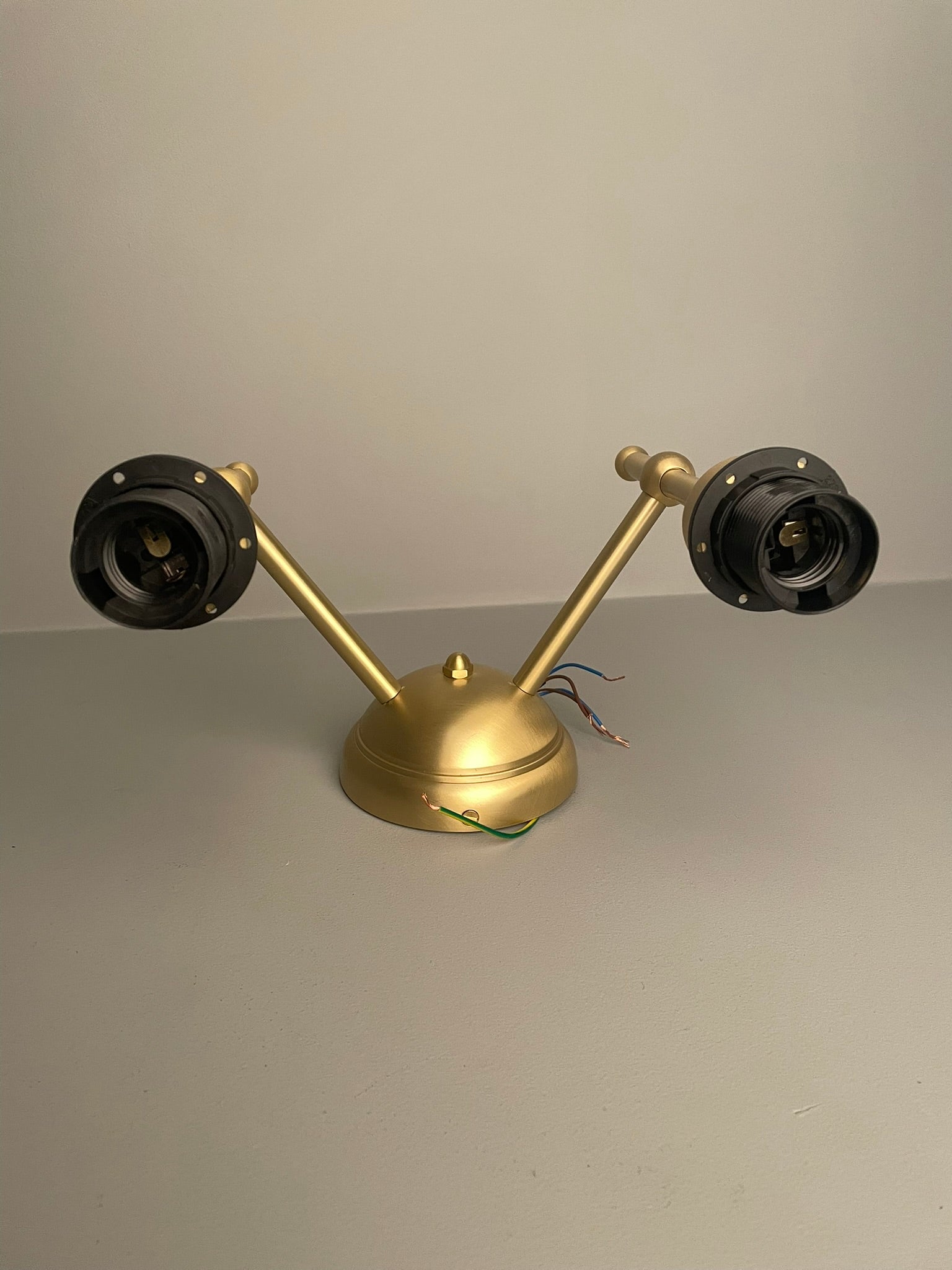 Bursa Modern Brass Double Wall Light with Fabric Shades 25cm IP20 - Wear and Tear