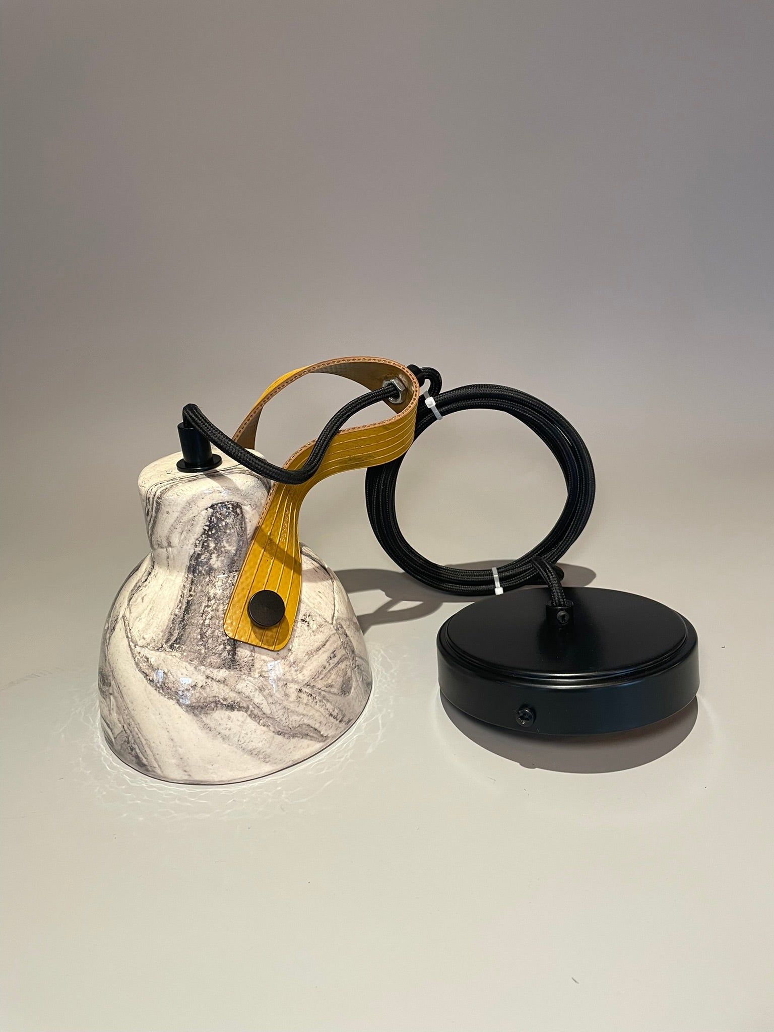 Pera Marbled Ceramic Pendant with Rescued Fire-Hose Strap 15cm IP20 - Subtle Wear