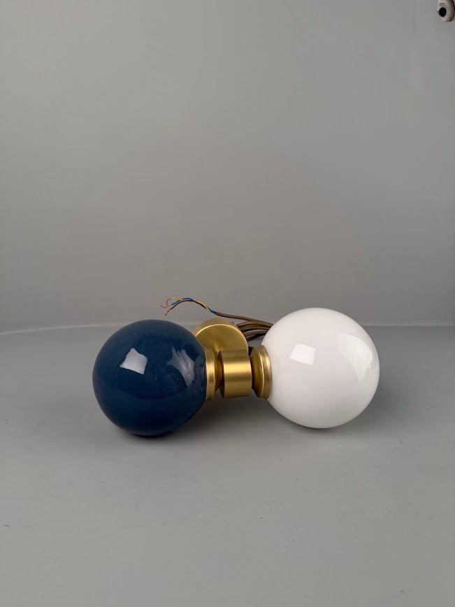 Kobe Ceramic and Glass Globe Wall Light, Blue Earth 34cm IP20 - Subtle Wear
