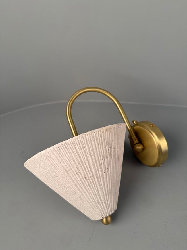 Tilia Organic Ceramic Cone Wall Light, Matte White Striped 31.5cm IP20 - Wear and Tear