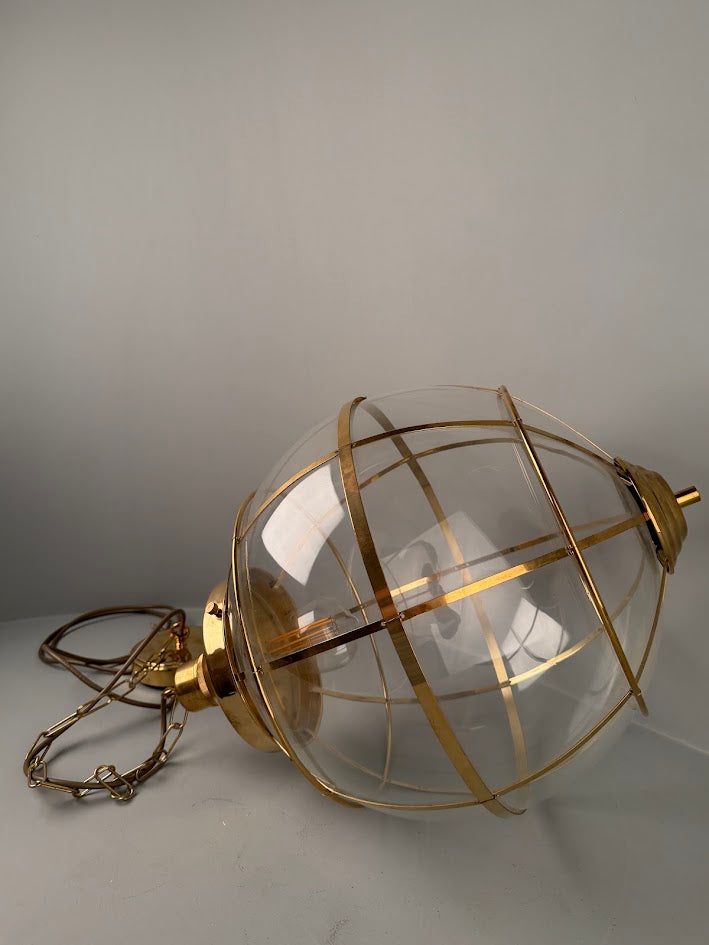 Henlow Brass Cage Glass Globe Pendant Light 35cm IP20 - Subtle Wear