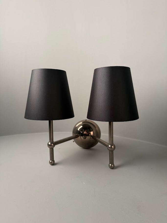 Bursa Modern Brass Double Wall Light with Fabric Shades 34cm IP20 - Subtle Wear