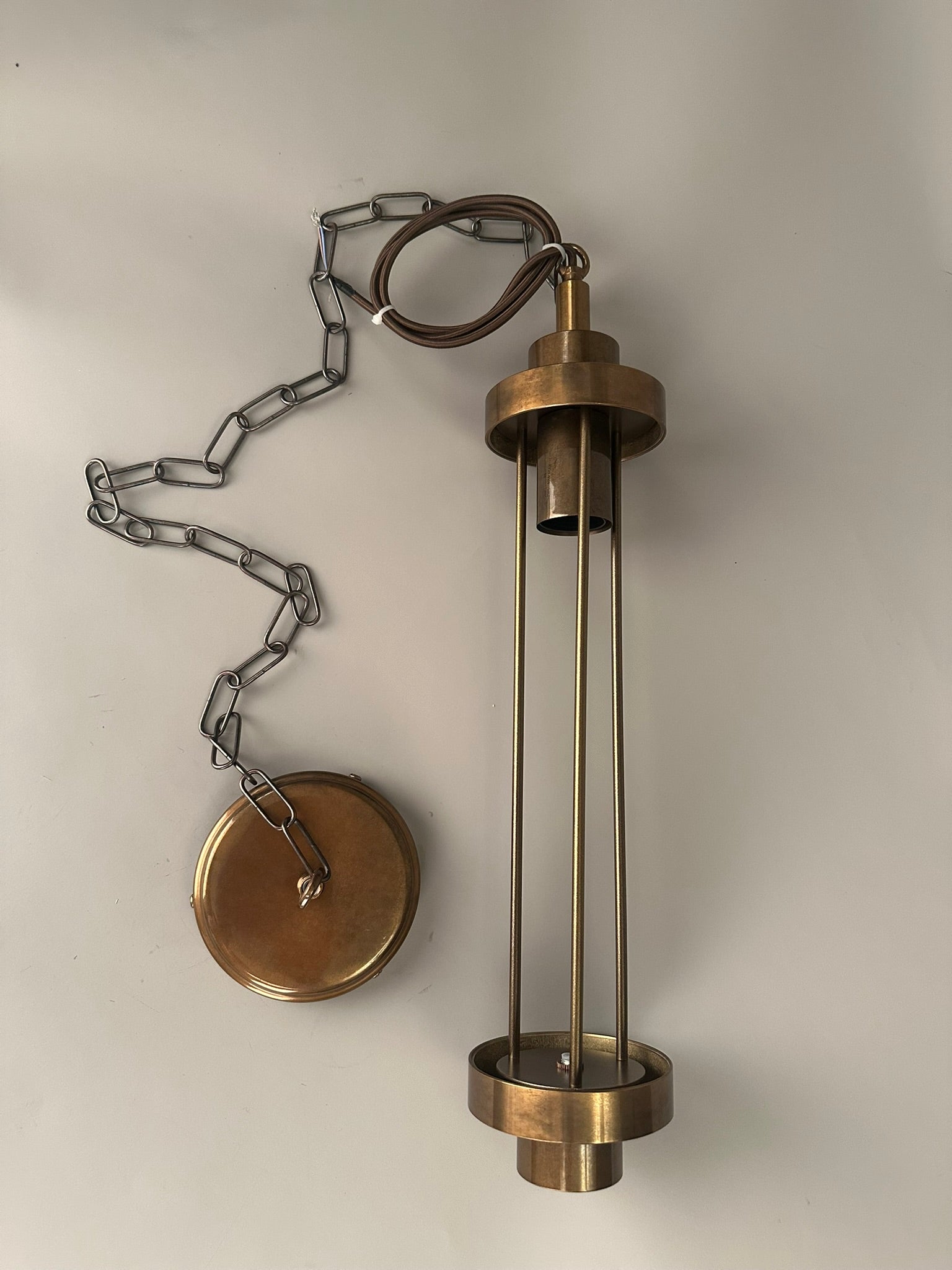 Louise Vintage Rippled Clear Glass and Brass Bathroom Pendant 52.5cm IP44 - Subtle Wear