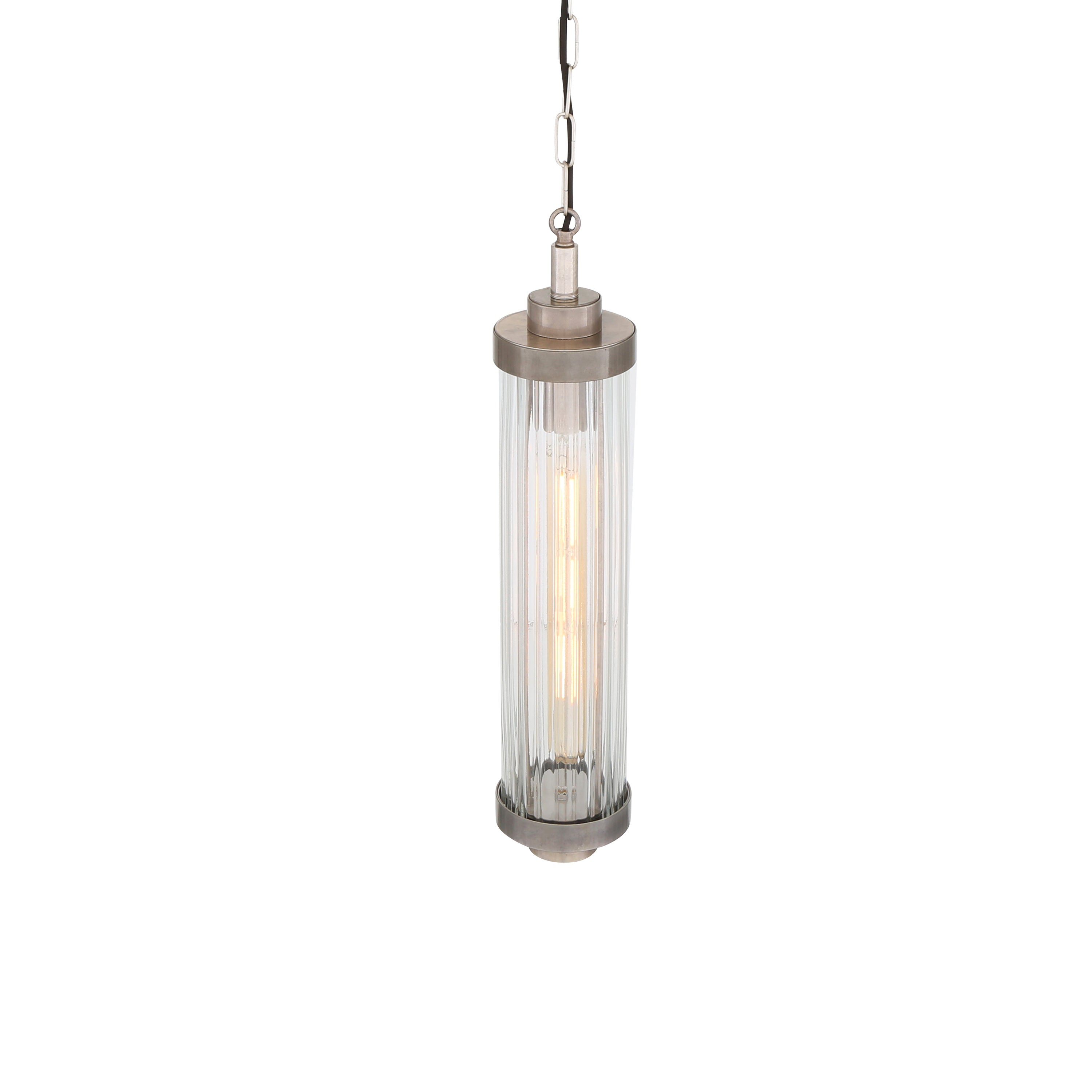 Louise Vintage Rippled Clear Glass and Brass Bathroom Pendant 52.5cm IP44 - Subtle Wear
