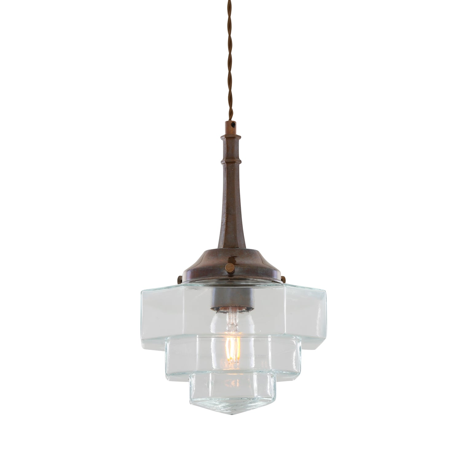 Novato Pendant with Hexagonal Stepped Glass Shade 20cm