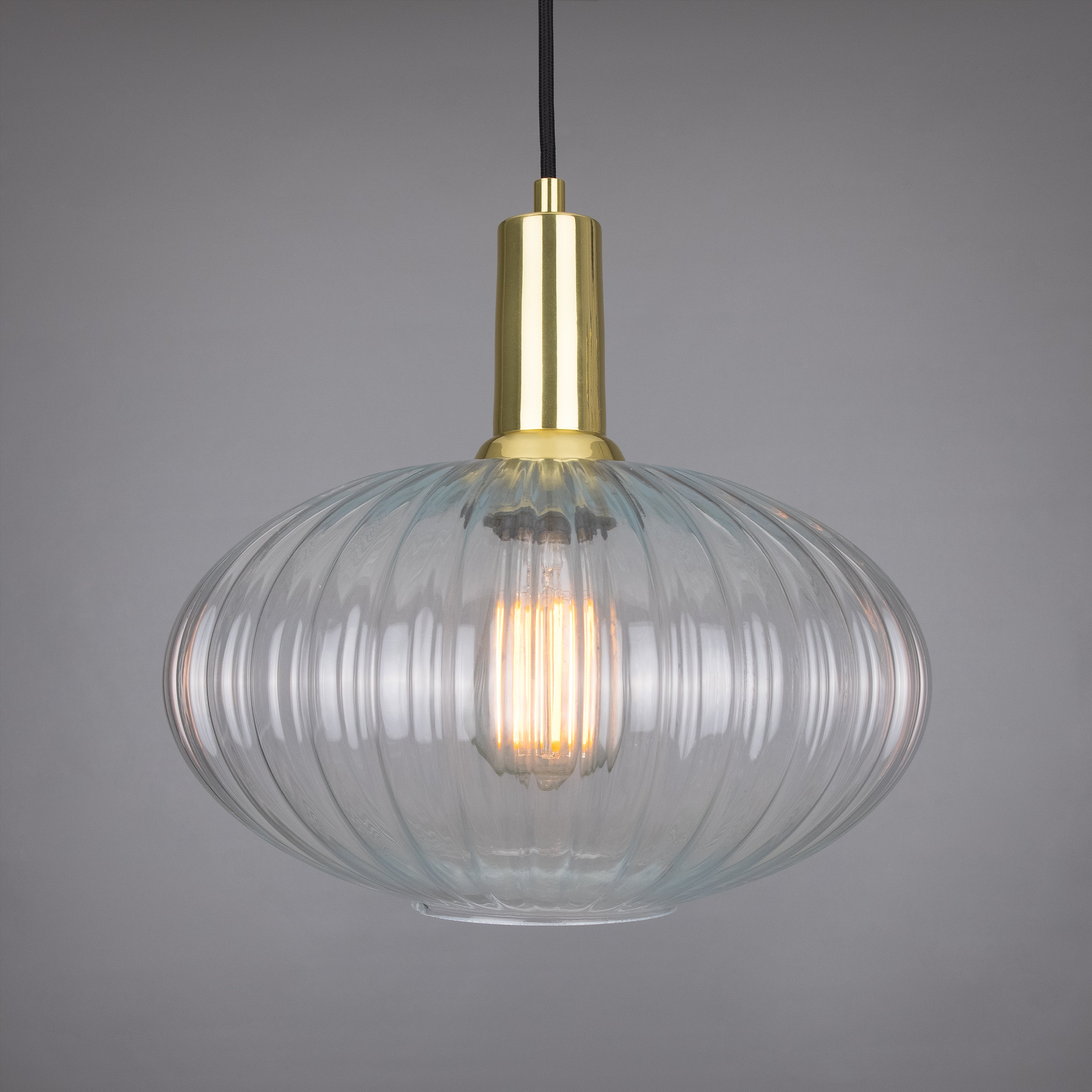 Neith Oval Reeded Glass and Brass Pendant 30cm IP20 - Like New