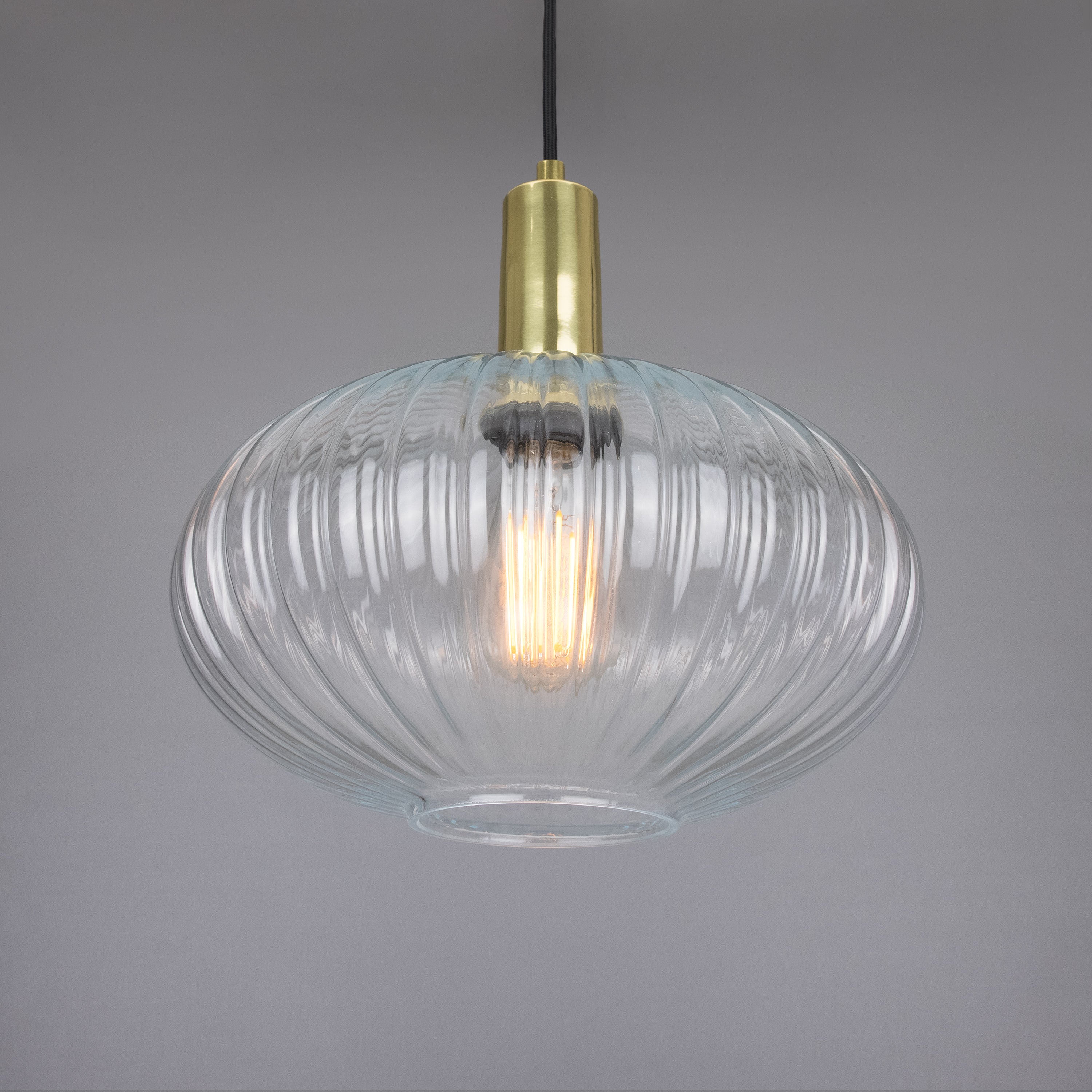 Neith Oval Reeded Glass and Brass Pendant 30cm IP20 - Like New
