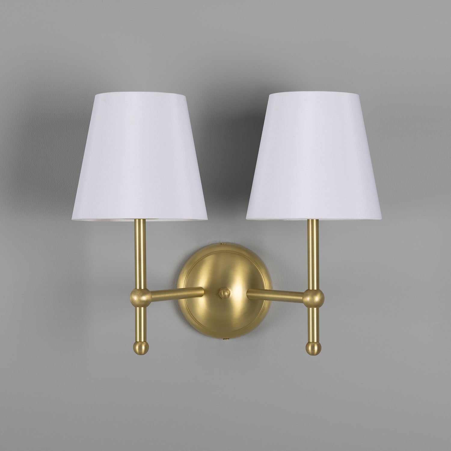 Bursa Modern Brass Double Wall Light with Fabric Shades 25cm IP20 - Wear and Tear