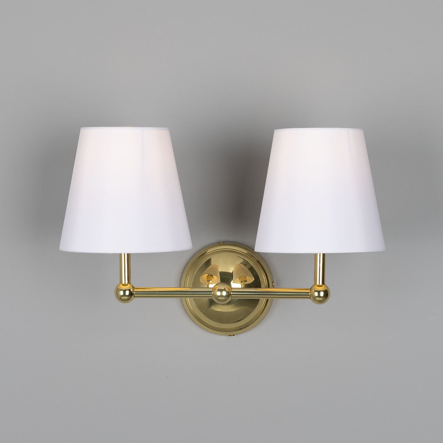 Busan Modern Brass Double Wall Light with Fabric Shades 25.5cm IP20 - Subtle Wear