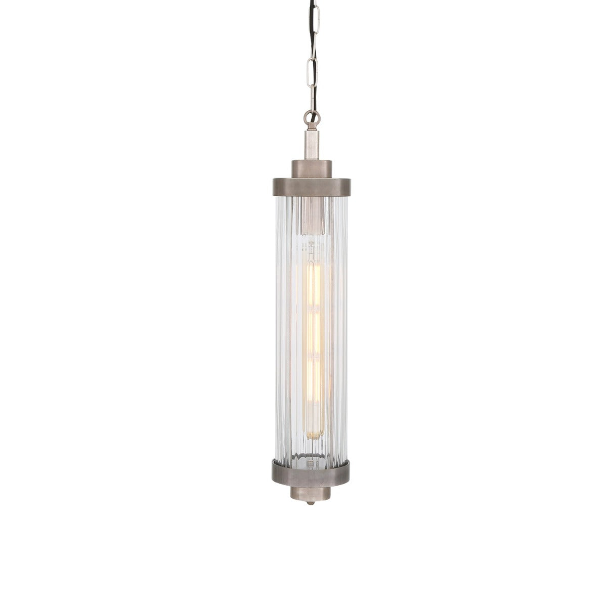 Louise Vintage Rippled Glass and Brass Bathroom Pendant IP44 - View 1