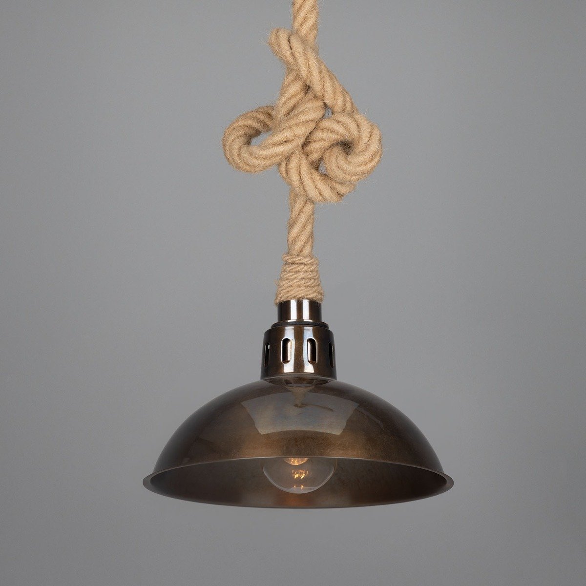 Tahiti Jute Rope Pendant Light with Vintage Brass Shade 30cm IP65 - View 1