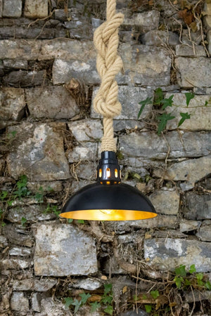 Tahiti Jute Rope Pendant Light with Vintage Brass Shade 30cm IP65 - View 14