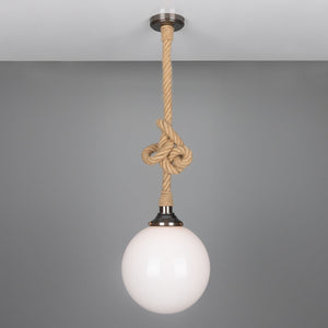 Azores Jute Rope Pendant Light with Opal Glass Globe 30cm IP44 - View 7