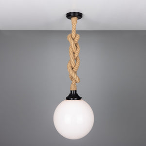 Azores Jute Rope Pendant Light with Opal Glass Globe 30cm IP44 - View 11