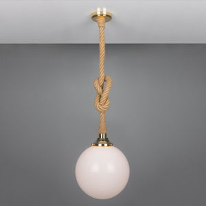 Azores Jute Rope Pendant Light with Opal Glass Globe 30cm IP44 - View 2
