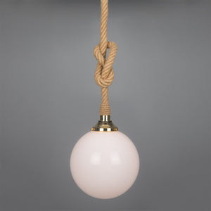 Azores Jute Rope Pendant Light with Opal Glass Globe 30cm IP44 - Main View