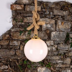 Azores Jute Rope Pendant Light with Opal Glass Globe 30cm IP44 - View 13