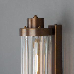 Louise Vintage Rippled Glass and Brass Bathroom Wall Light IP44 - View 3