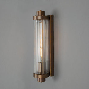 Louise Vintage Rippled Glass and Brass Bathroom Wall Light IP44 - View 1