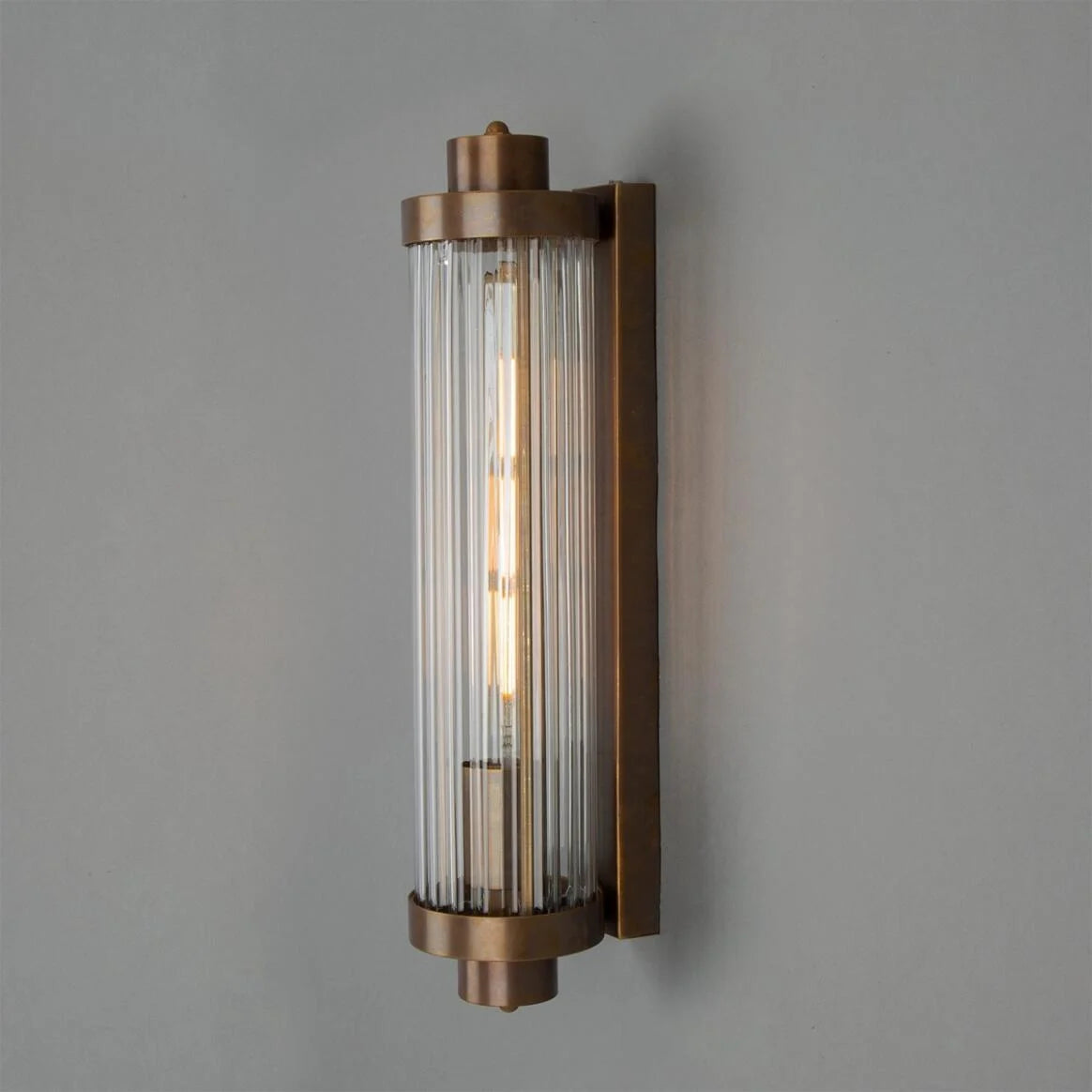 Louise Vintage Rippled Clear Glass and Brass Bathroom Wall Light 47cm IP44 - Subtle Wear