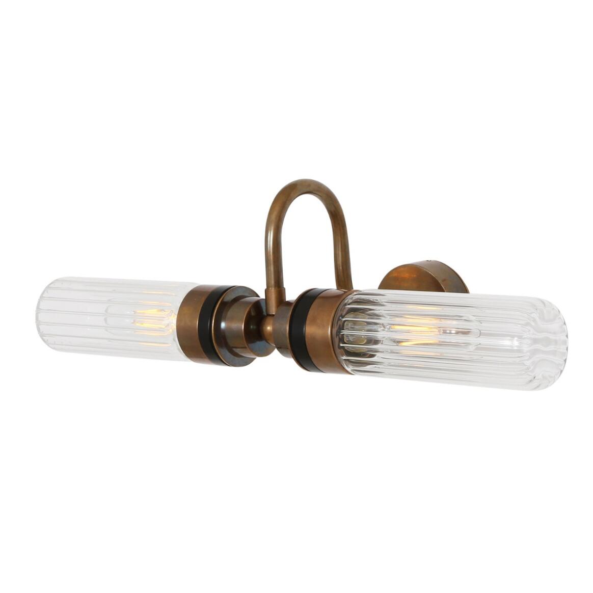 Nevis Double Tube Glass Bathroom Wall Light with Swan Neck 47cm IP65 - Wear and Tear