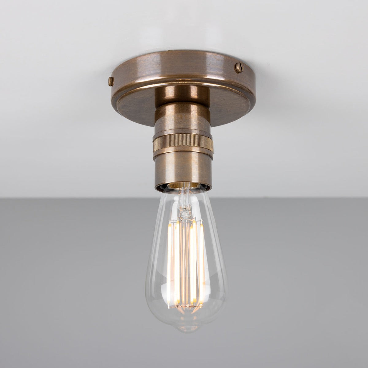 Devon Minimalist Brass Flush Ceiling Light - Main View