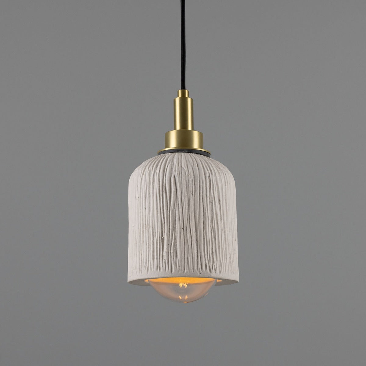 Osier Organic Ceramic Bathroom Pendant Light 11.5cm, Matte White Striped IP44 - View 1
