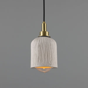 Osier Organic Ceramic Bathroom Pendant Light 11.5cm, Matte White Striped IP44 - View 1