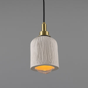 Osier Organic Ceramic Bathroom Pendant Light 11.5cm, Matte White Striped IP44 - View 3