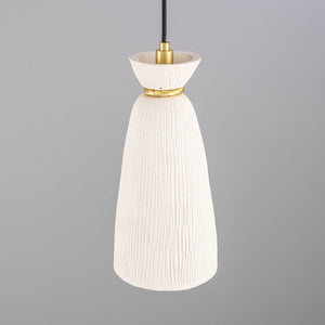 Parva Ceramic Bathroom Pendant Light 14cm, Matte White Striped IP44 - View 3
