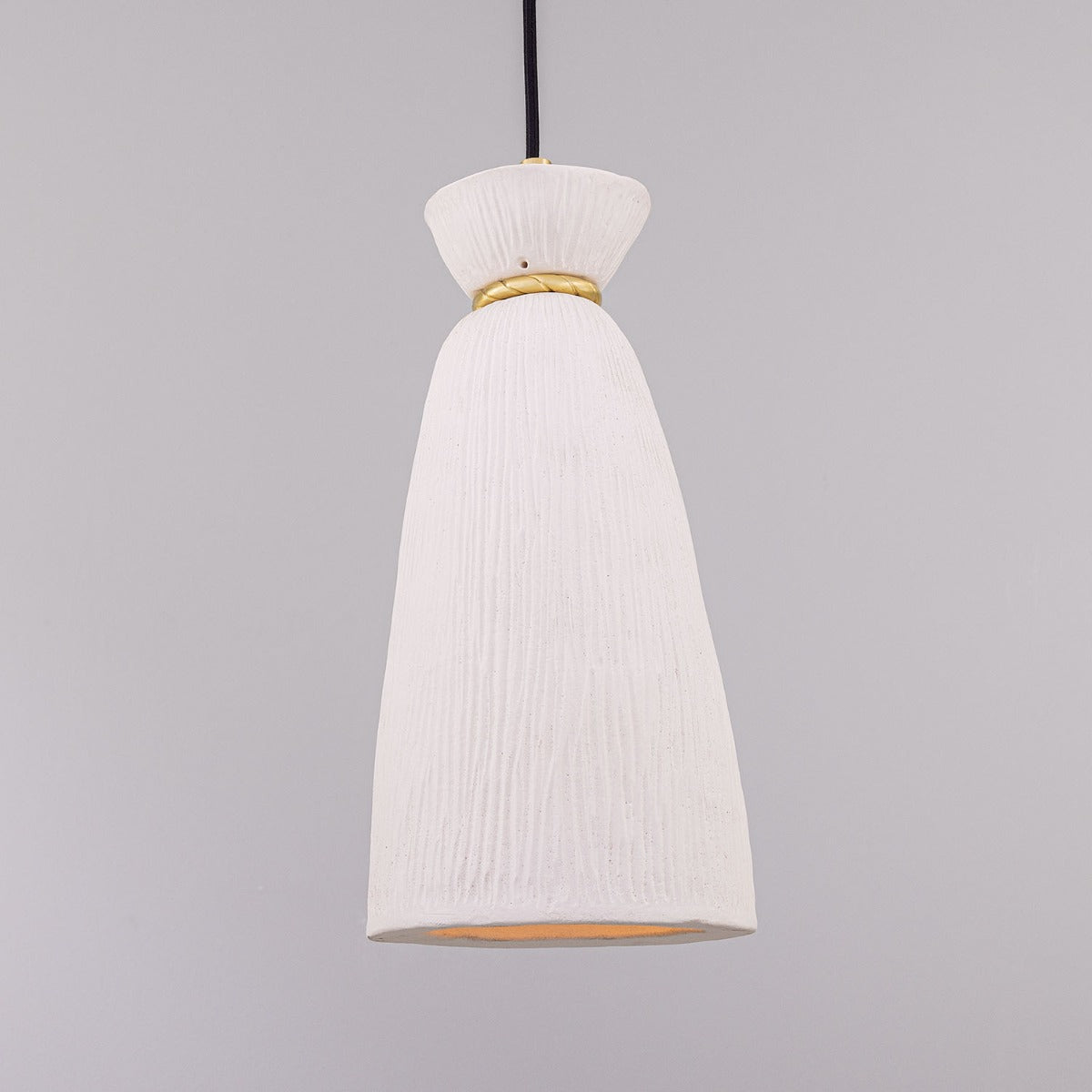 Parva Ceramic Bathroom Pendant Light 14cm, Matte White Striped IP44 - View 1