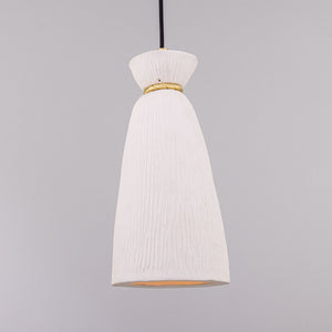 Parva Ceramic Bathroom Pendant Light 14cm, Matte White Striped IP44 - View 1
