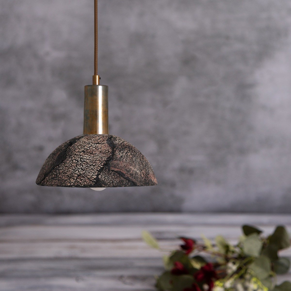 Kauri Organic Ceramic Dome Pendant Light 20cm, Black Clay - View 2