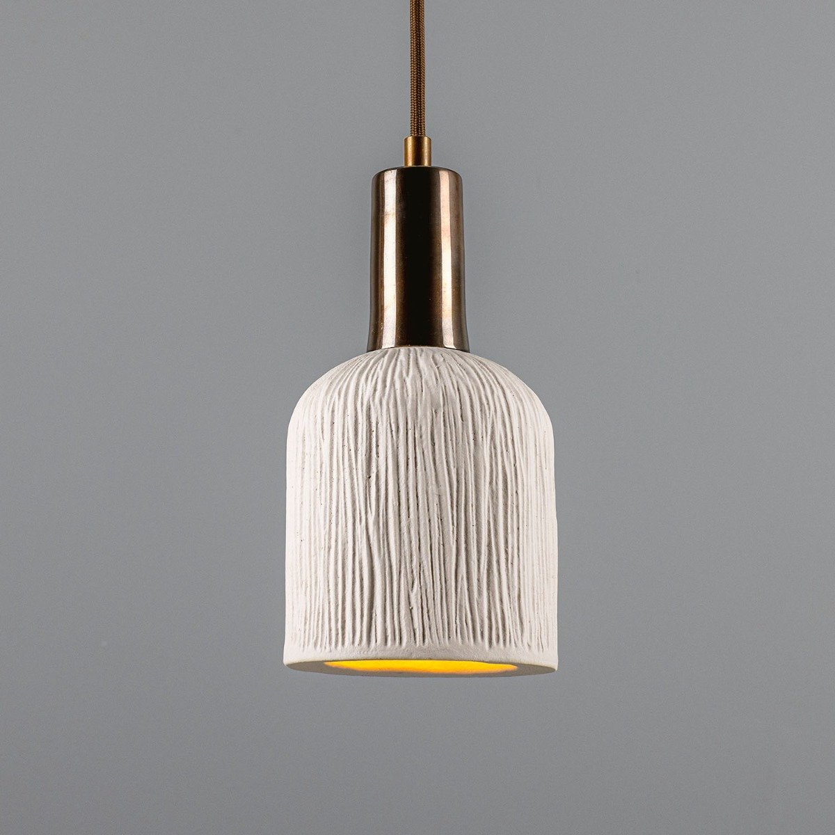 Osier Organic Ceramic Pendant Light 11.5cm, Matte White Striped - View 1