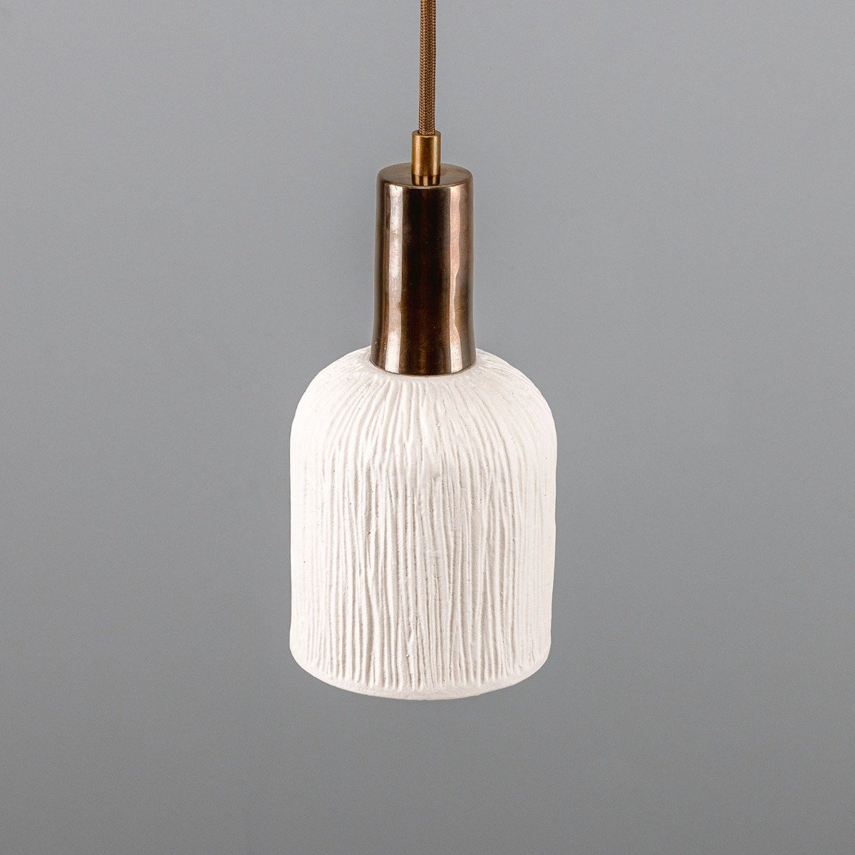 Osier Organic Ceramic Pendant Light 11.5cm, Matte White Striped - View 2