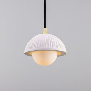Ferox Small Ceramic Dome Pendant Light 14cm, Matte White Striped - View 1