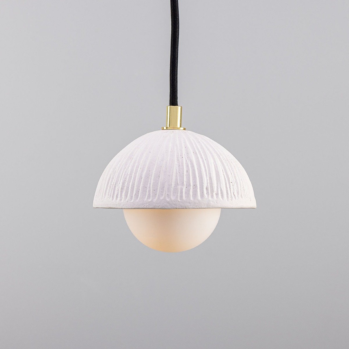 Ferox Small Ceramic Dome Pendant Light 14cm, Matte White Striped - View 2