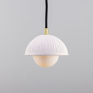 Ferox Small Ceramic Dome Pendant Light 14cm, Matte White Striped - View 2
