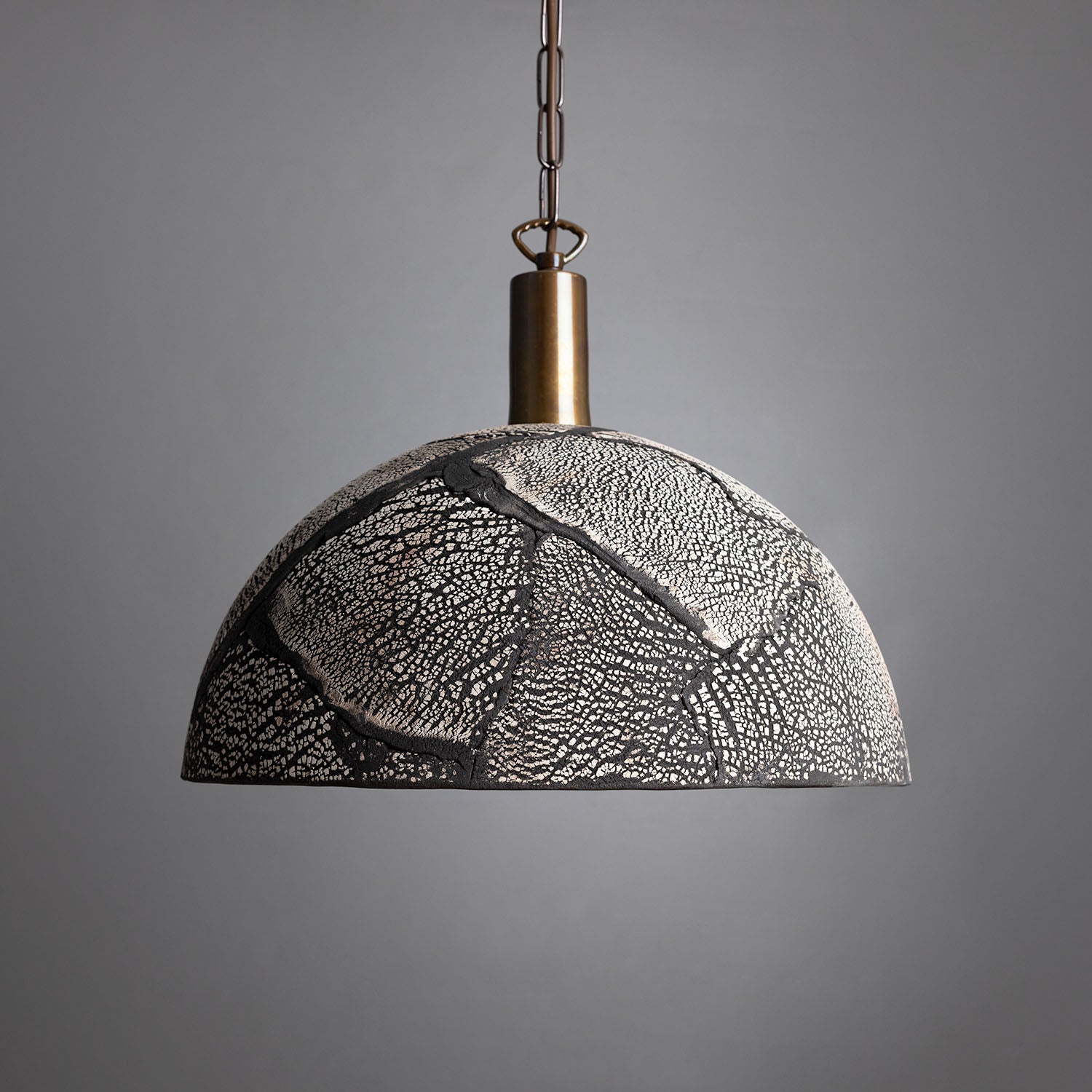 Kauri Organic Ceramic Dome Pendant Light 37cm, Black Clay - View 1