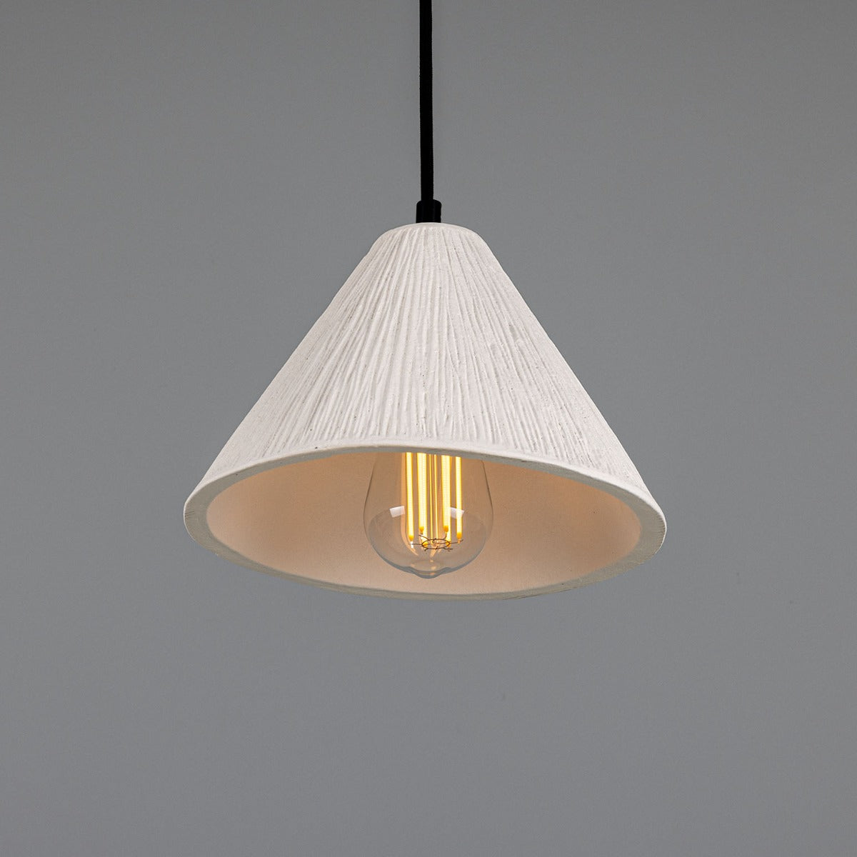 Tilia Organic Ceramic Cone Pendant Light 24cm, Matte White Striped - View 2