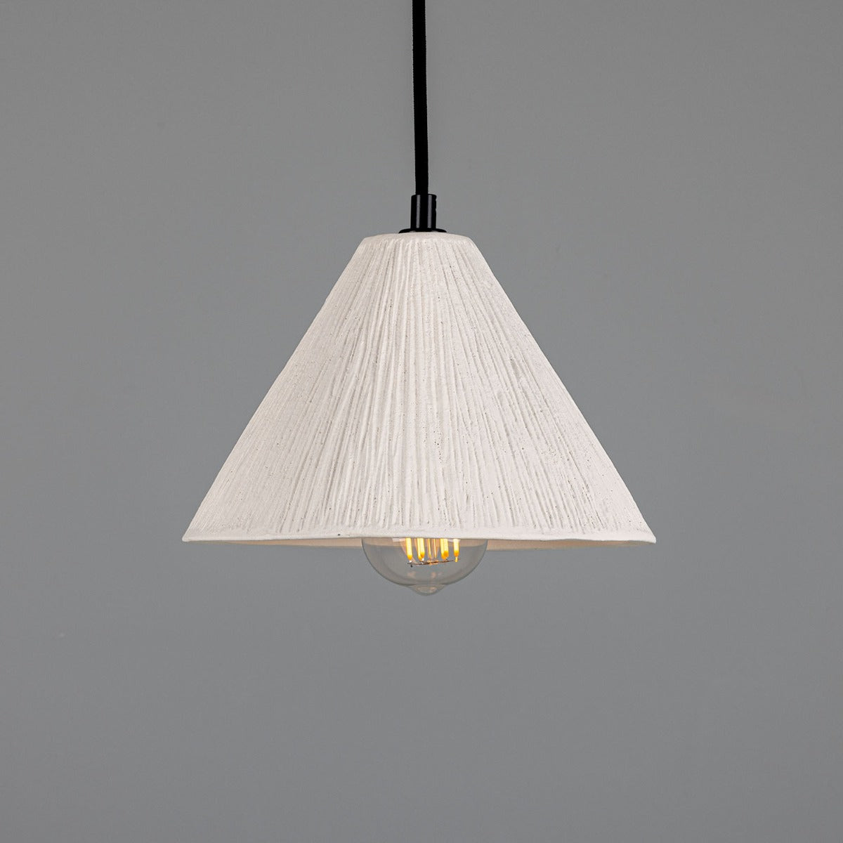 Tilia Organic Ceramic Cone Pendant Light 24cm, Matte White Striped - View 1