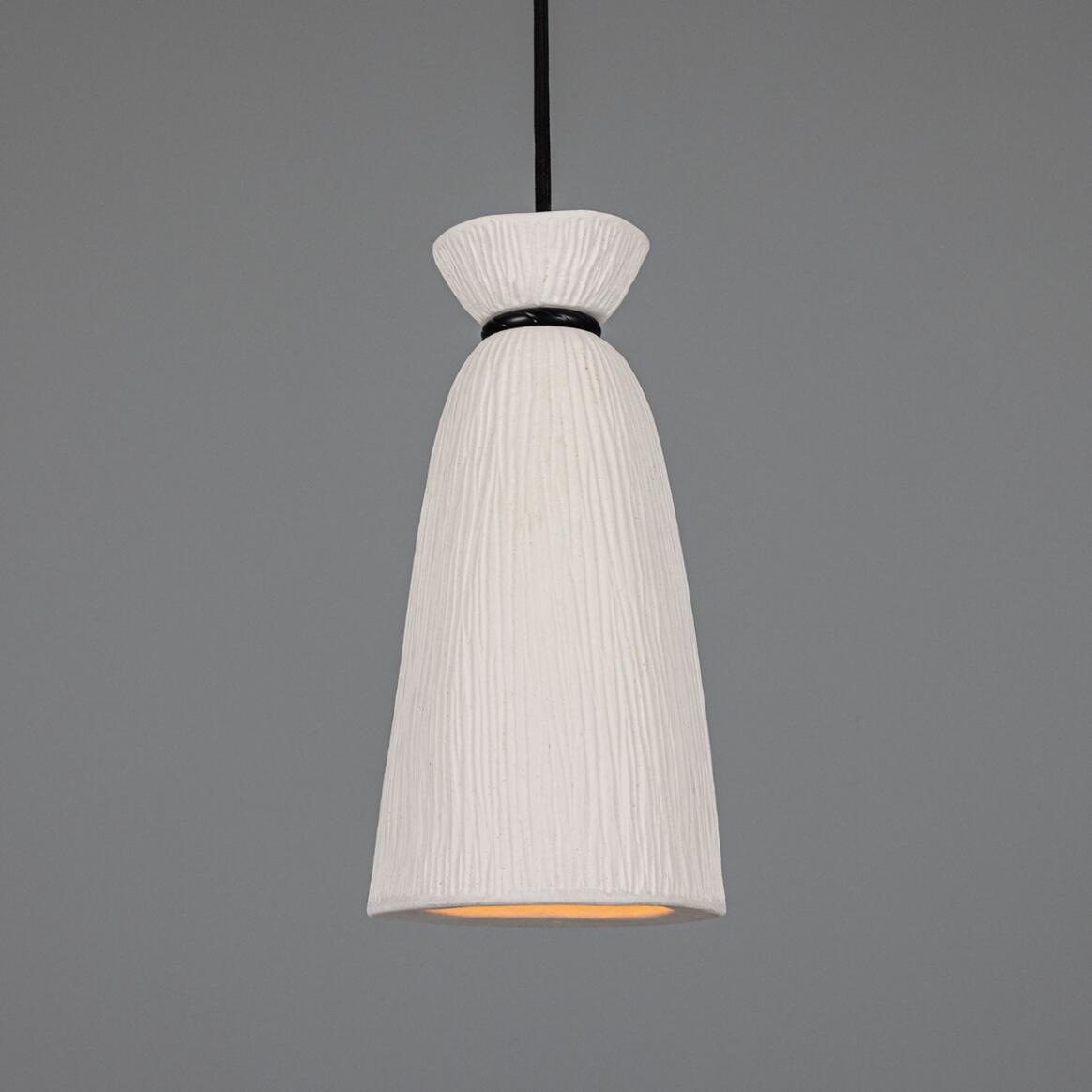 Pando Organic Ceramic Pendant Light, Matte White Striped 14cm IP20 - Wear and Tear
