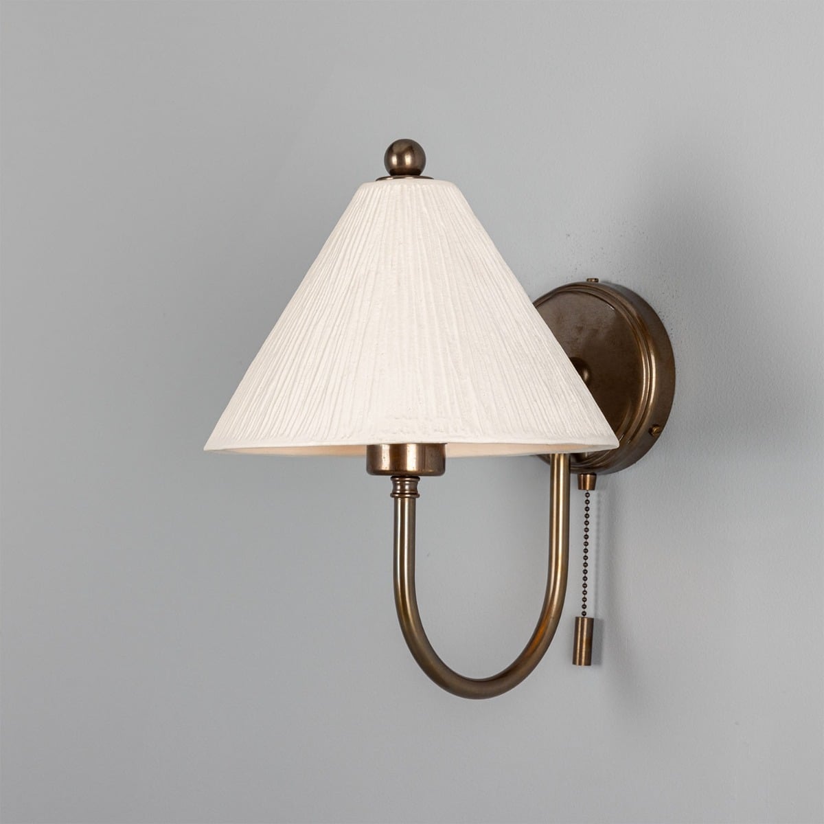Tilia Organic Ceramic Cone Wall Light, Matte White Striped 31.5cm IP20 - View 1