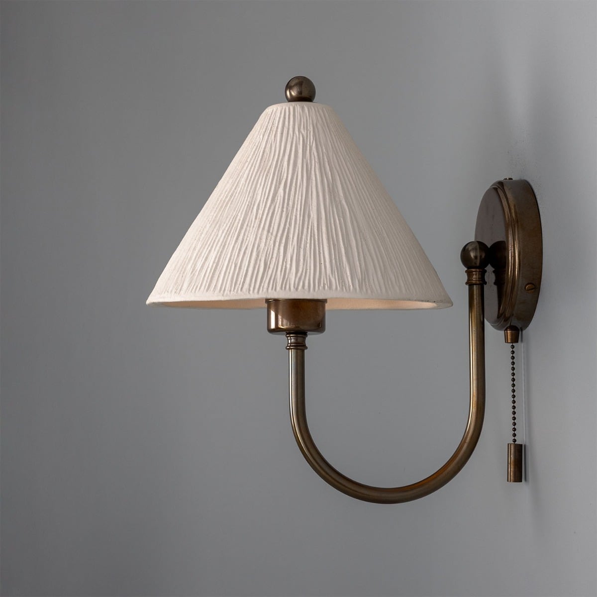 Tilia Organic Ceramic Cone Wall Light, Matte White Striped 31.5cm IP20 - View 2