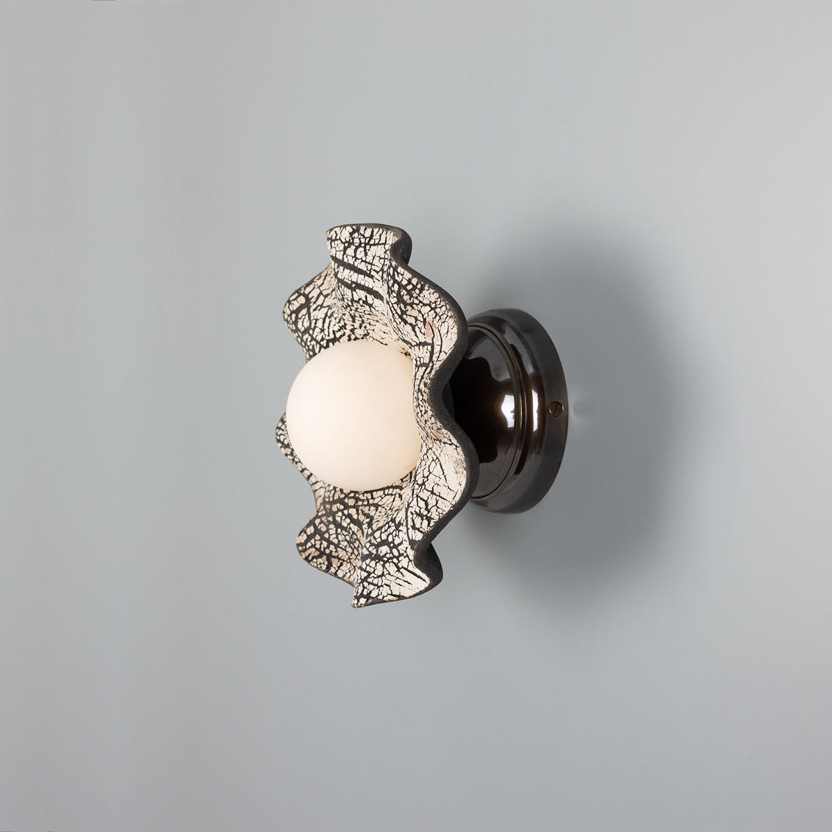 Rivale Wall Light with Wavy Ceramic Shade, Black Clay - View 3