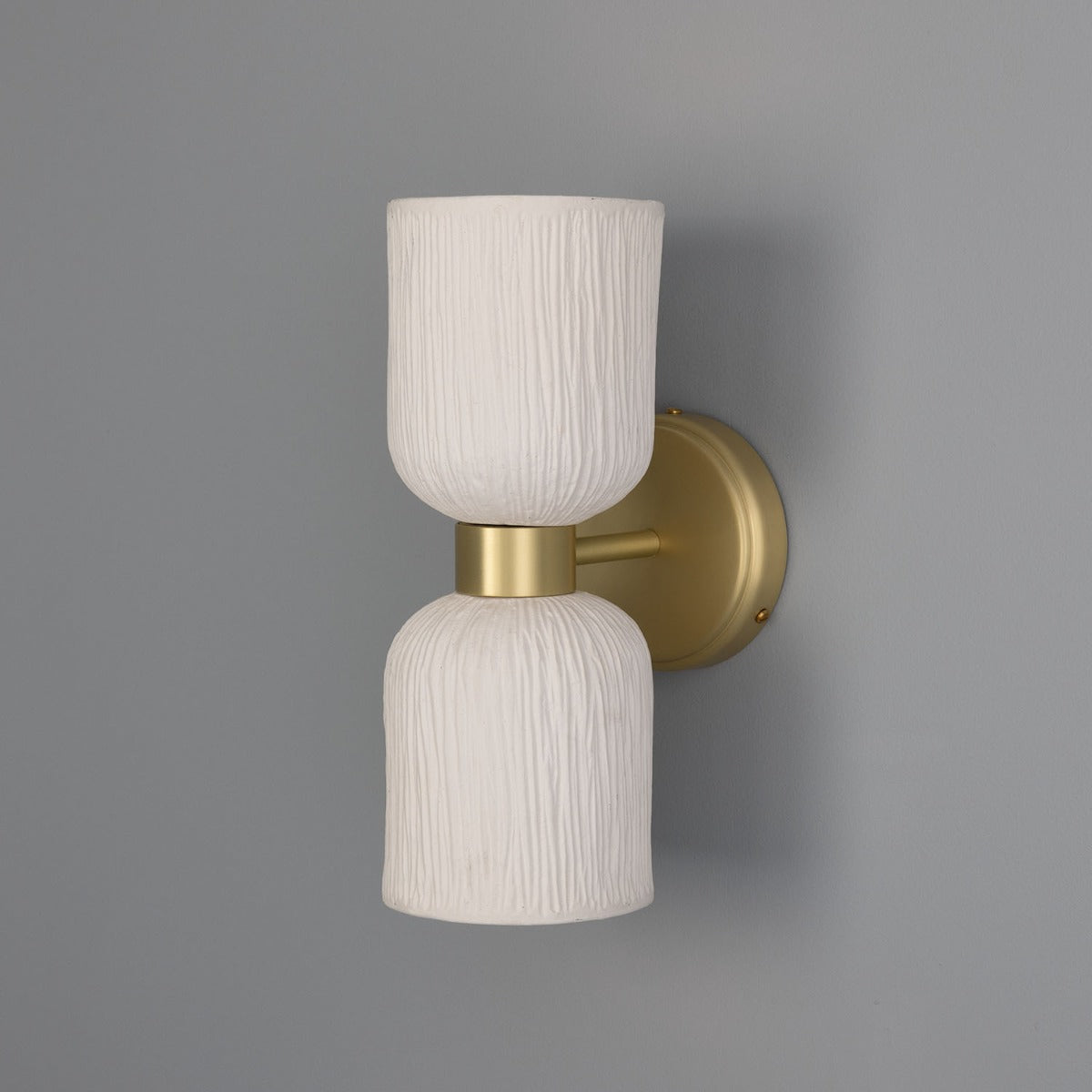 Sakura Double Ceramic and Brass Wall Light, Matte White Striped - Main View