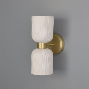 Sakura Double Ceramic and Brass Wall Light, Matte White Striped - Main View